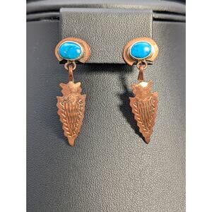 Vintage Navajo Running Bear RB Turquoise Copper 925 Silver Dangle/Drop Earrings
